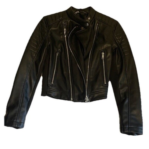 Zara Black Faux Leather Biker Zipper Jacket Women’s Size Small - Picture 1 of 8